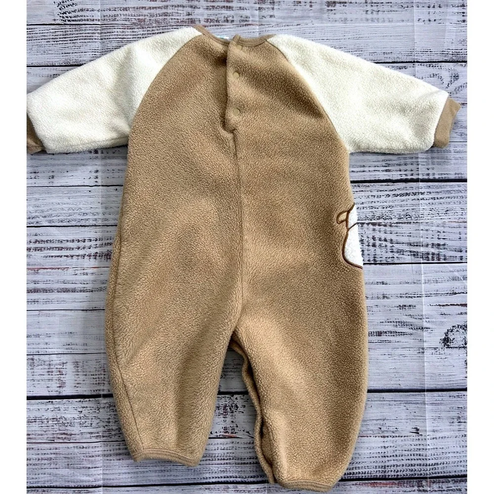Baby Okie Dokie One Piece Fleece Bear Cub Brown Cream Long Sleeve Sleepwear 6-9M